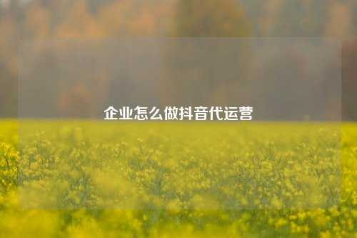企业怎么做抖音代运营